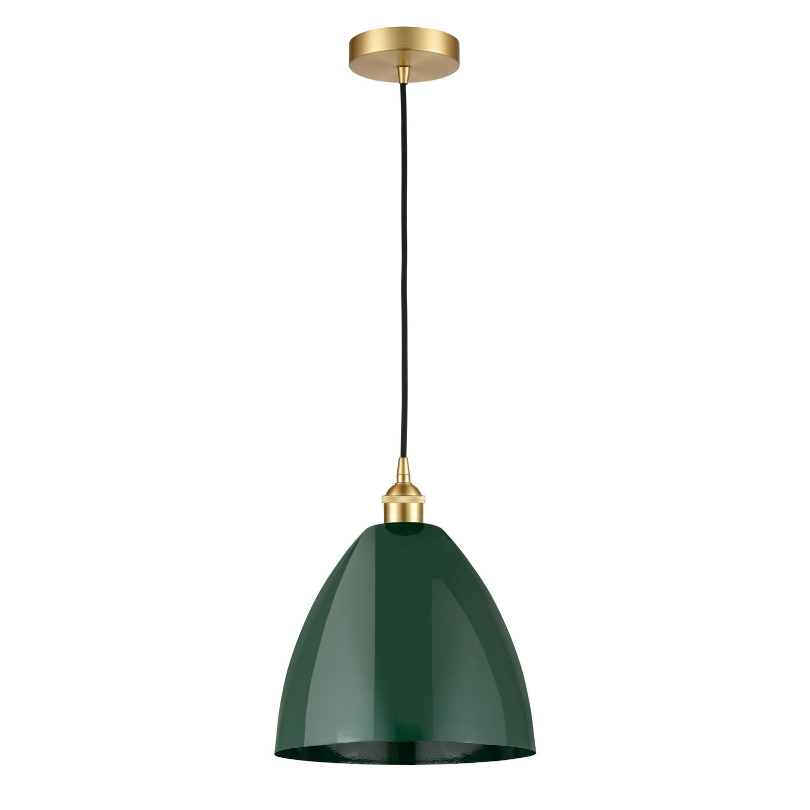 Innovations Plymouth 12in 1-Light Mini Pendant | Industrial Satin Gold Steel and Matte Green Metal Shade | Kitchen Island | Model 616-1P-SG-MBD-12-GR-LED