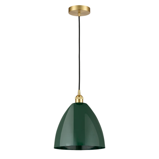 Innovations Plymouth 12in 1-Light Mini Pendant | Industrial Satin Gold Steel and Matte Green Metal Shade | Kitchen Island | Model 616-1P-SG-MBD-12-GR-LED
