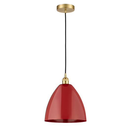 Innovations Plymouth 12in 1-Light Mini Pendant | Industrial Farmhouse Satin Gold Steel and Matte Red Metal | Kitchen | Model 616-1P-SG-MBD-12-RD-LED