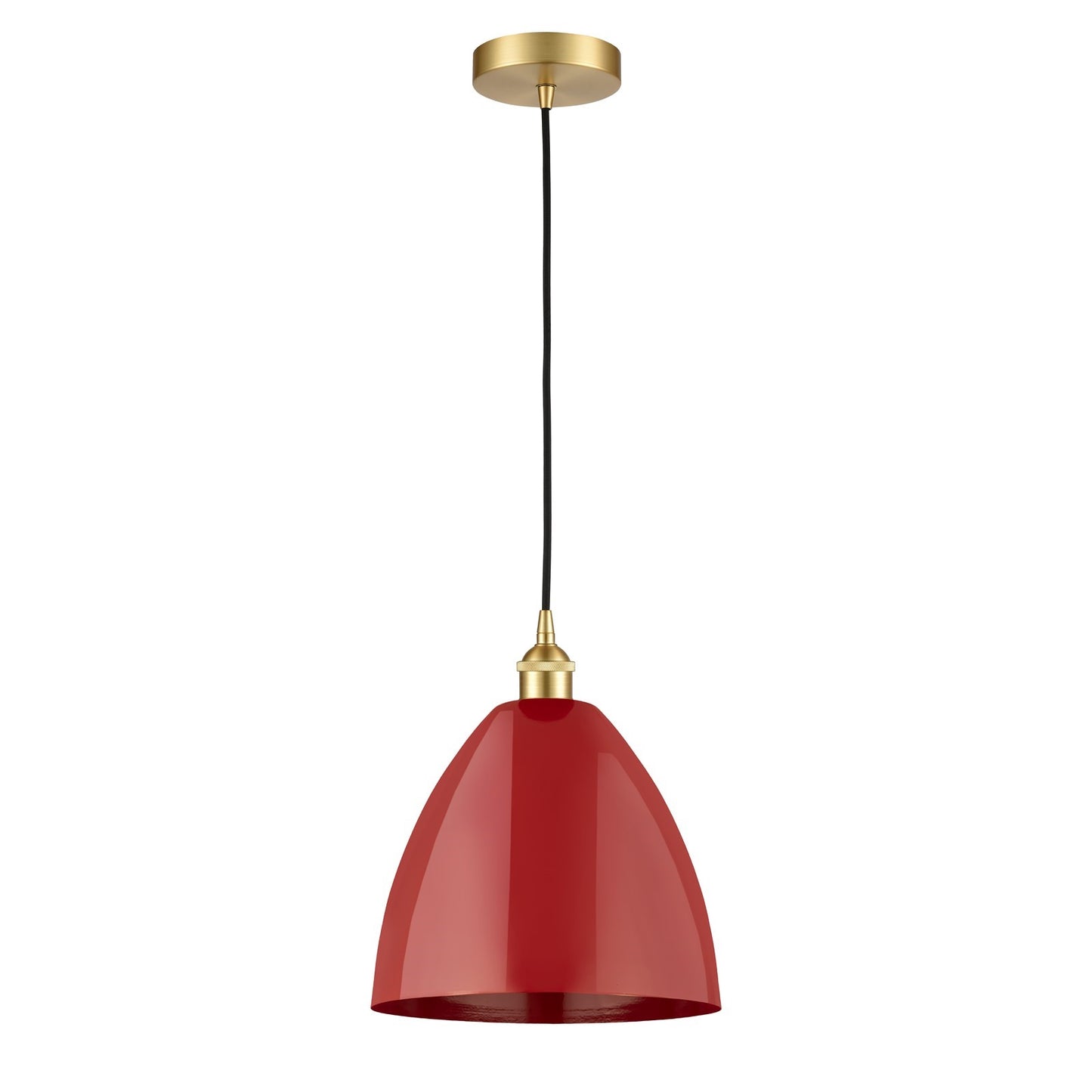 Innovations Plymouth 12in 1-Light Mini Pendant | Industrial Farmhouse Satin Gold Steel and Matte Red Metal | Kitchen | Model 616-1P-SG-MBD-12-RD-LED