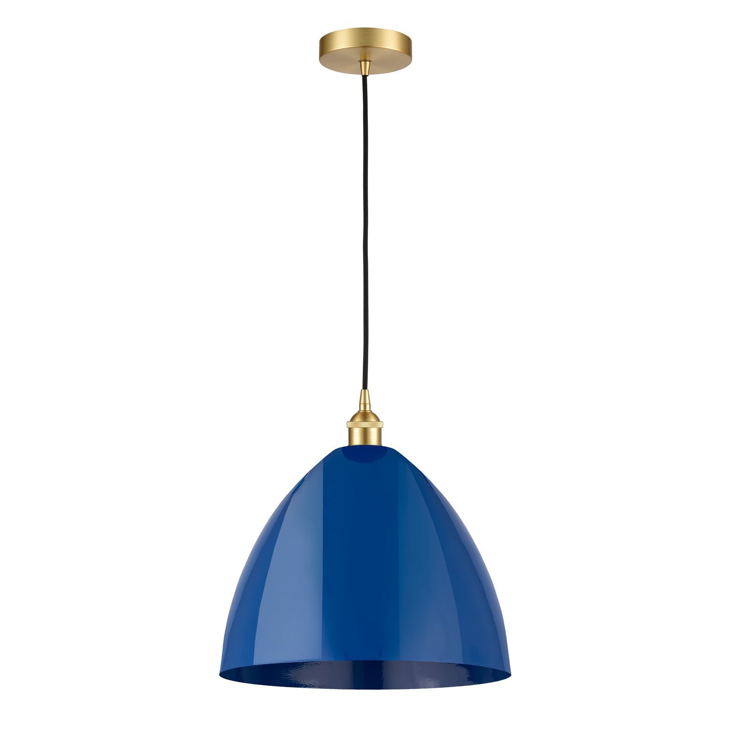 Innovations Plymouth 16in 1-Light Mini Pendant | Industrial Satin Gold Steel and Matte Blue Metal | Kitchen Island & | Model 616-1P-SG-MBD-16-BL-LED