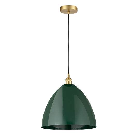 Innovations Plymouth 16in 1-Light Mini Pendant | Industrial Farmhouse Satin Gold Steel and Matte Green Metal | Kitchen | Model 616-1P-SG-MBD-16-GR-LED