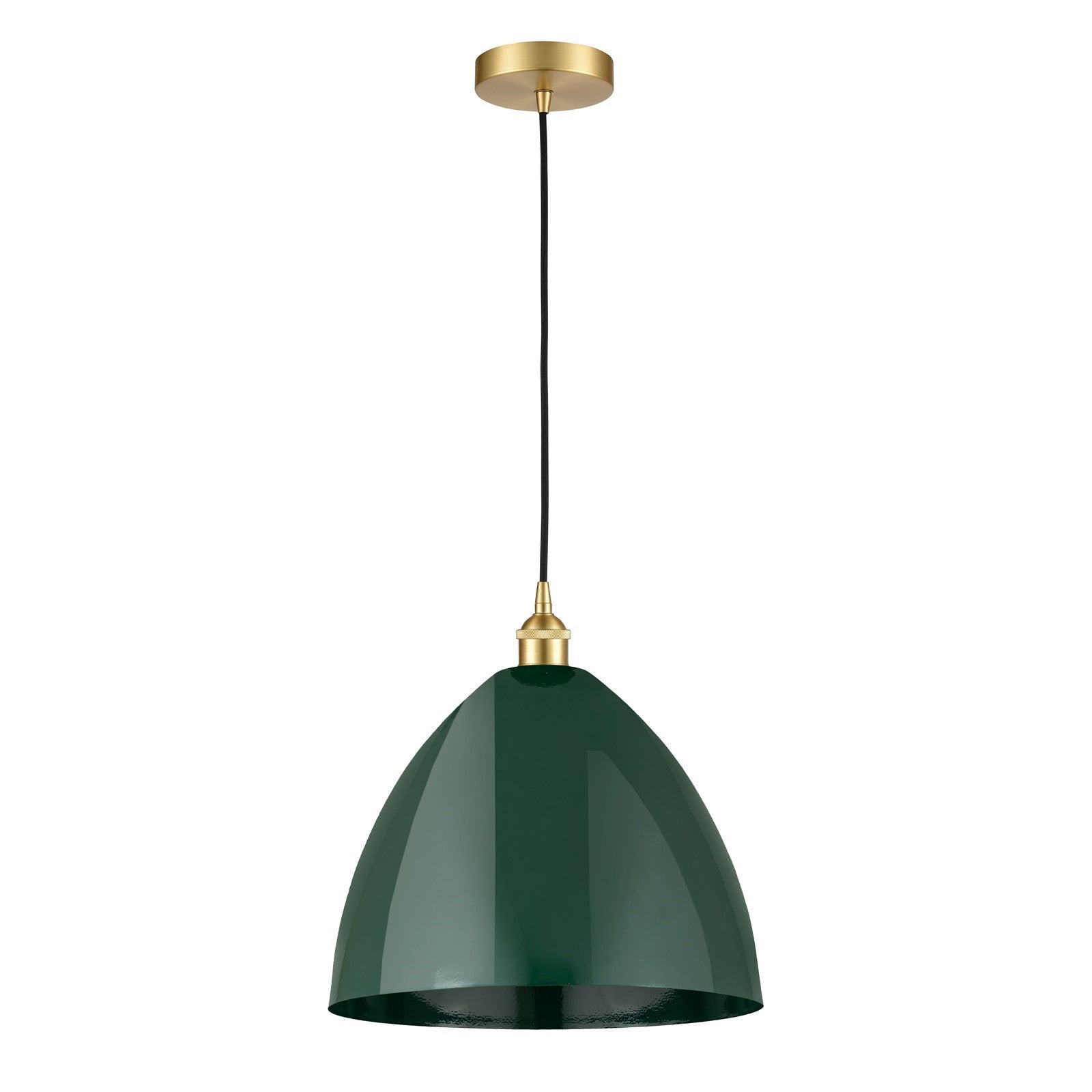 Innovations Plymouth 16in 1-Light Mini Pendant | Industrial Farmhouse Satin Gold Steel and Matte Green Metal | Kitchen | Model 616-1P-SG-MBD-16-GR-LED