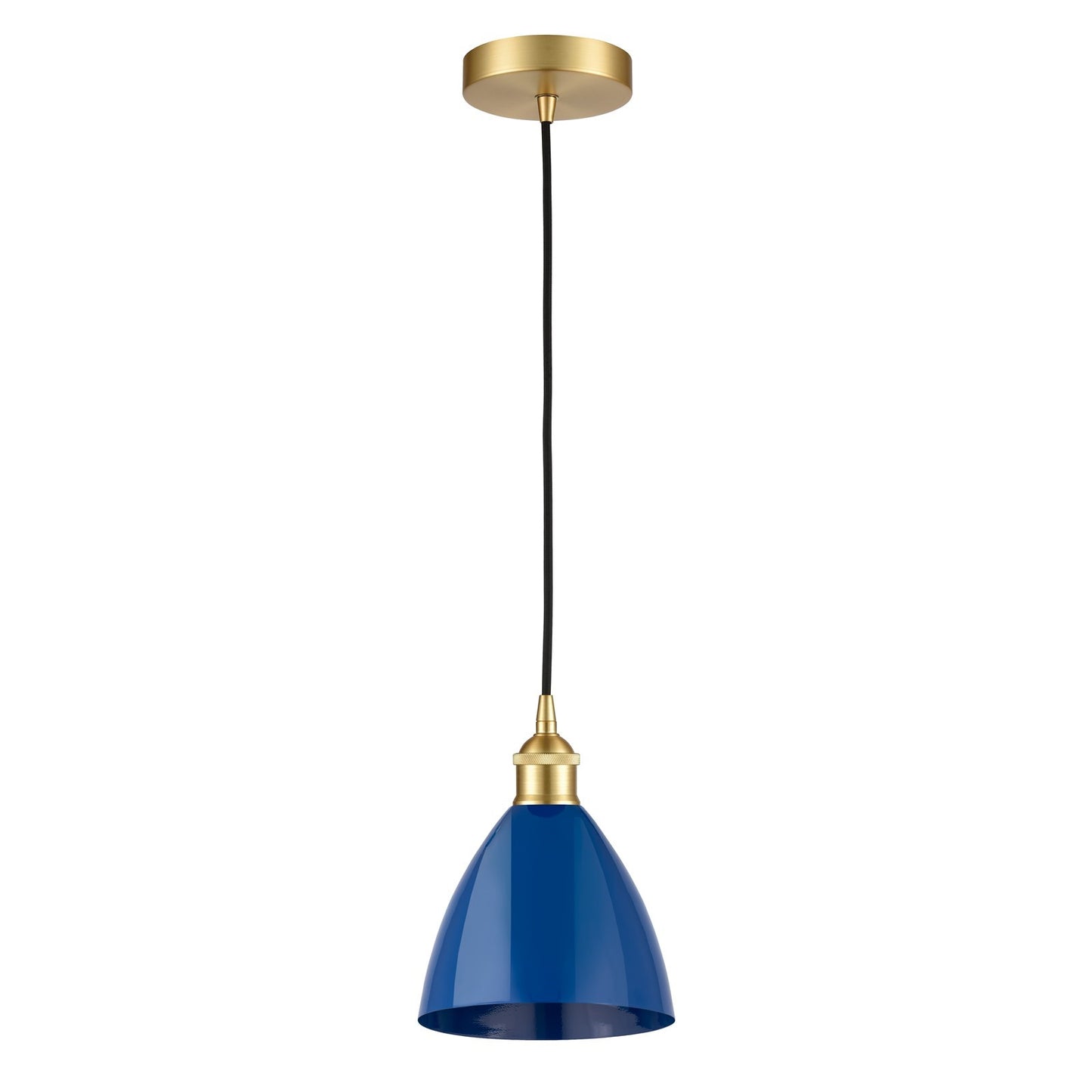 Innovations Plymouth 8in 1-Light Mini Pendant | Industrial Farmhouse Satin Gold Steel and Matte Blue Metal | Kitchen | Model 616-1P-SG-MBD-75-BL-LED