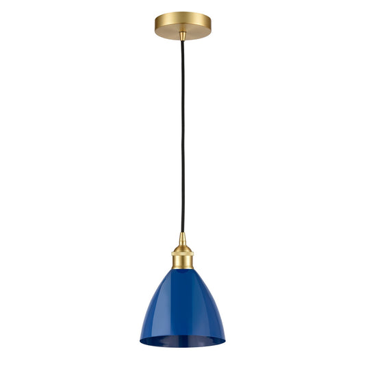 Innovations Plymouth 8in 1-Light Mini Pendant | Industrial Farmhouse Satin Gold Steel and Matte Blue Metal | Kitchen | Model 616-1P-SG-MBD-75-BL-LED