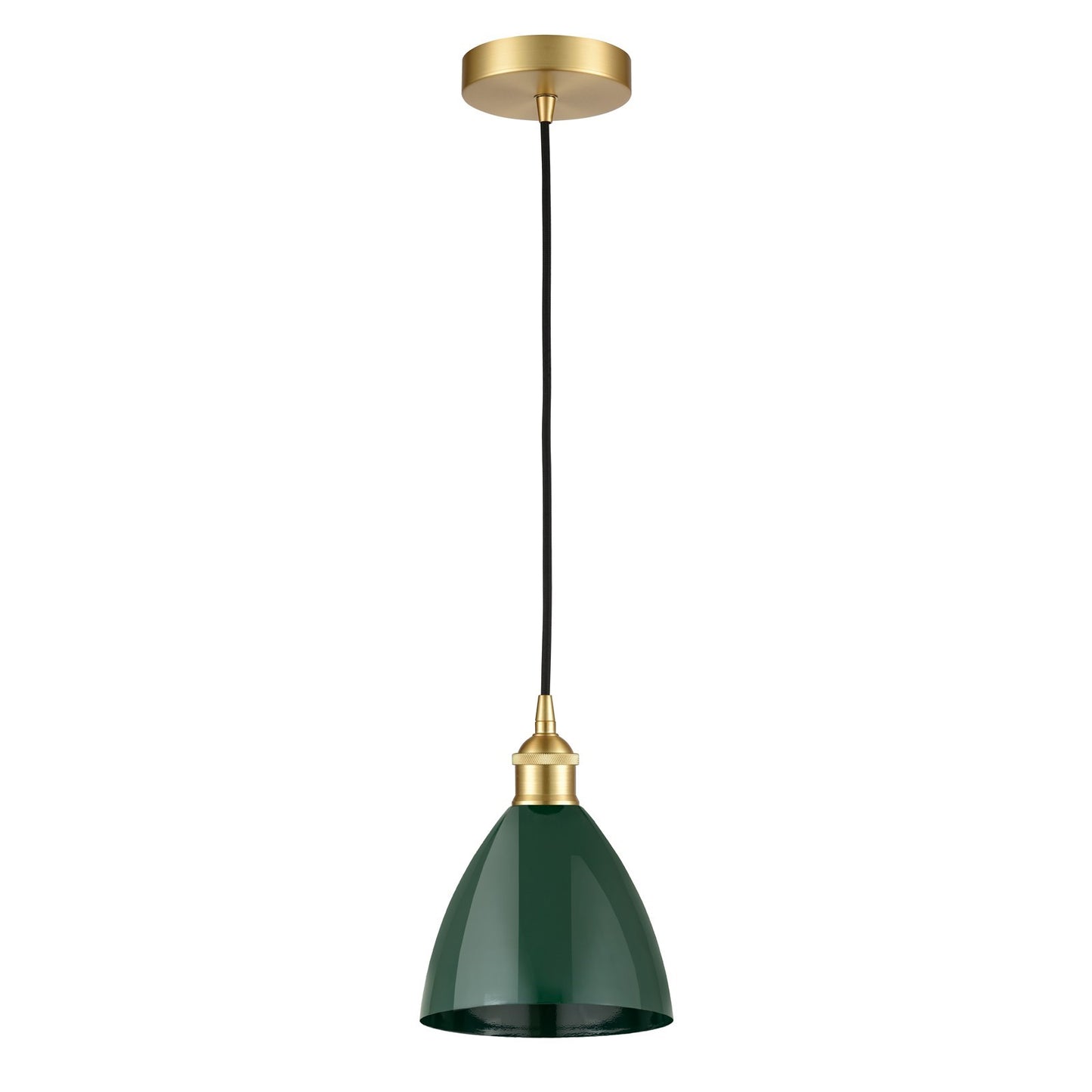 Innovations Plymouth 7.5in 1-Light Mini Pendant | Industrial Farmhouse Satin Gold Steel and Matte Green Metal Shade | Model 616-1P-SG-MBD-75-GR-LED
