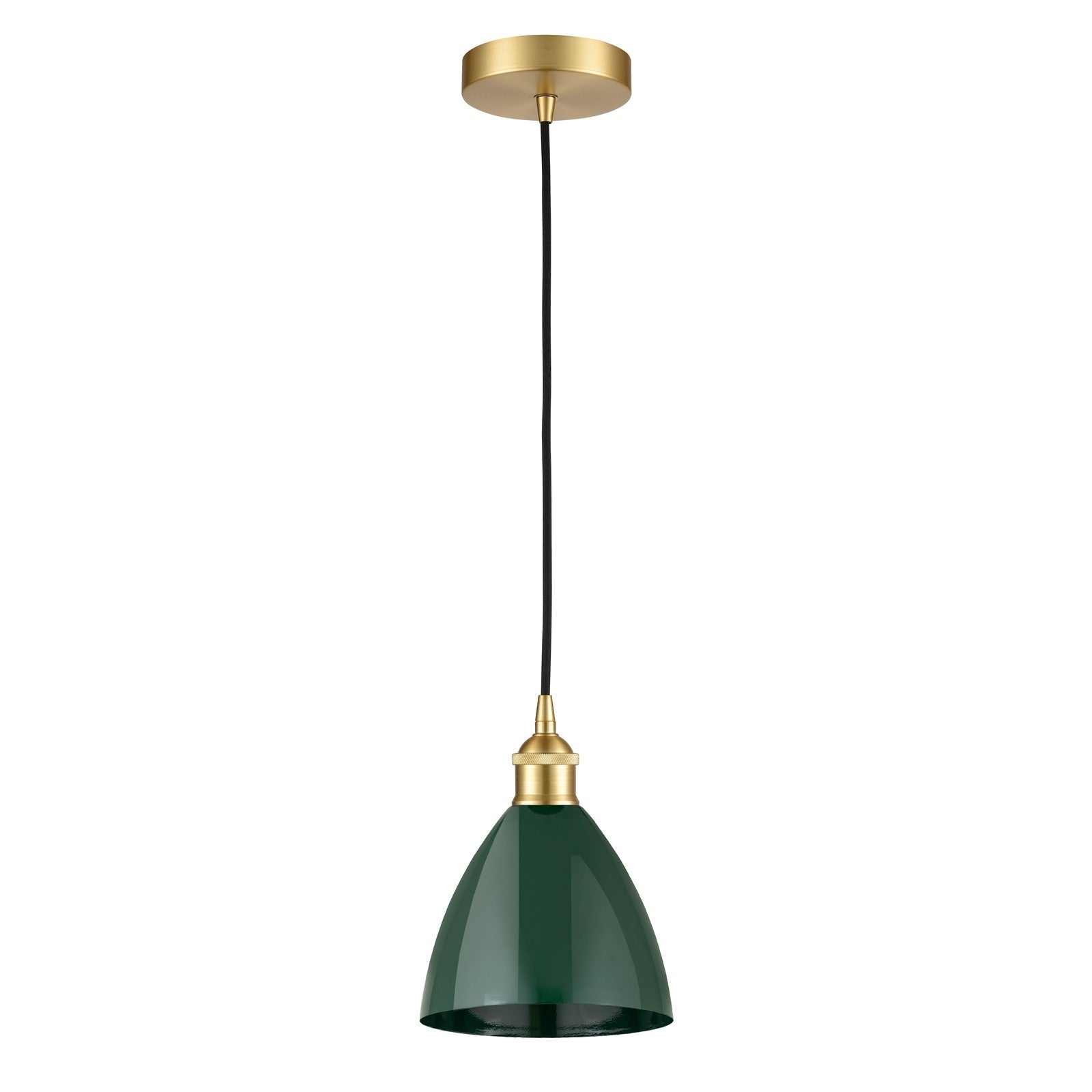 Innovations Plymouth 7.5in 1-Light Mini Pendant | Industrial Farmhouse Satin Gold Steel and Matte Green Metal Shade | Model 616-1P-SG-MBD-75-GR-LED