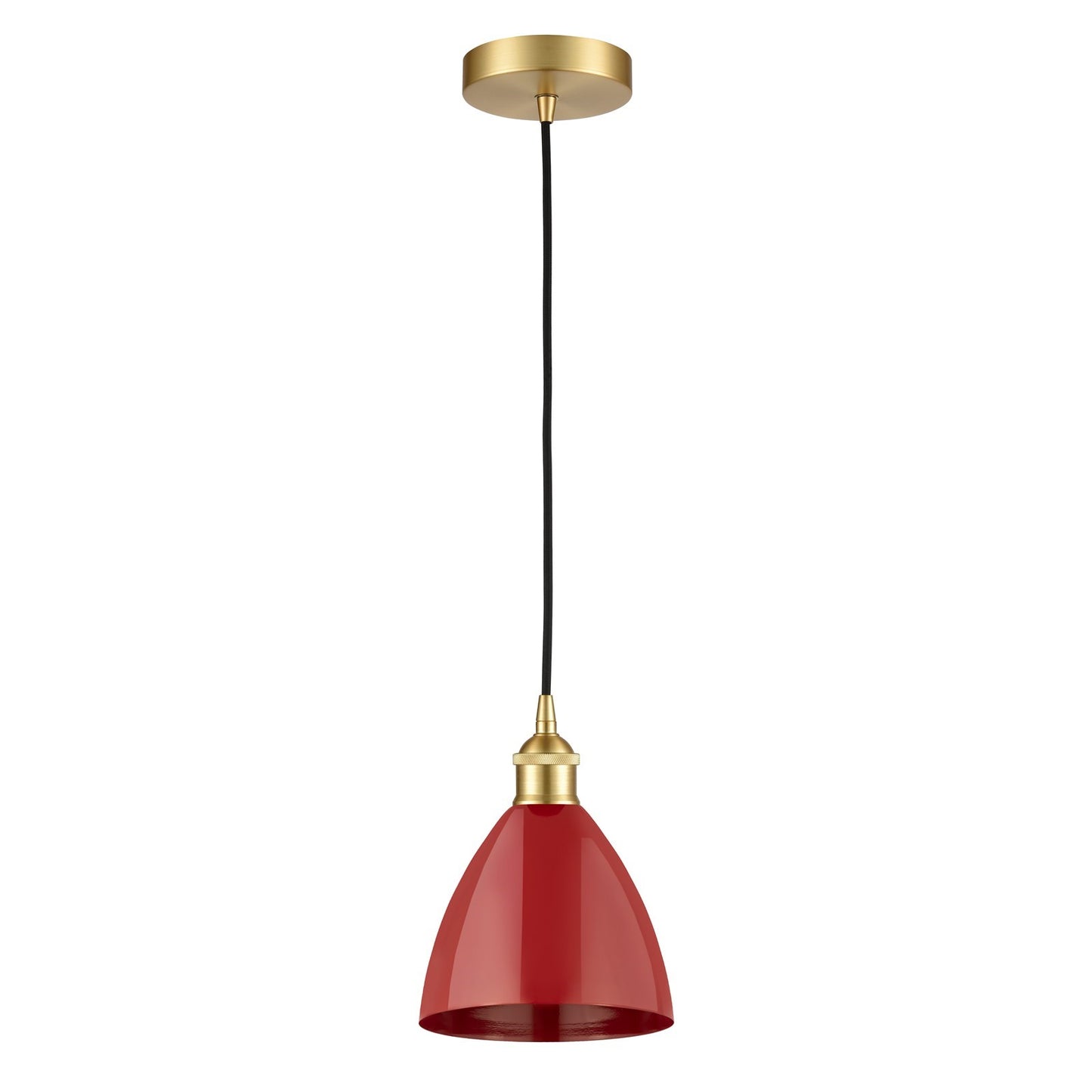 Innovations Plymouth 8in 1-Light Mini Pendant | Industrial Satin Gold and Matte Red Metal | Kitchen Island & Dining Room | Model 616-1P-SG-MBD-75-RD-LED