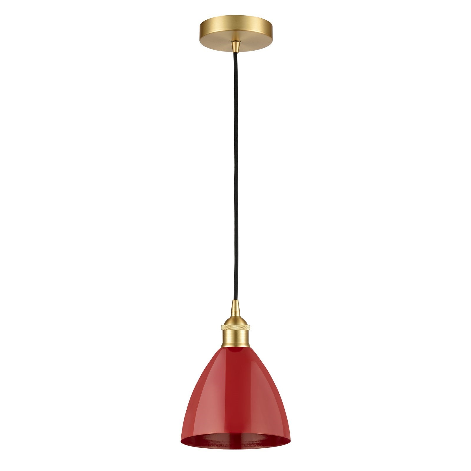Innovations Plymouth 8in 1-Light Mini Pendant | Industrial Satin Gold and Matte Red Metal | Kitchen Island & Dining Room | Model 616-1P-SG-MBD-75-RD-LED