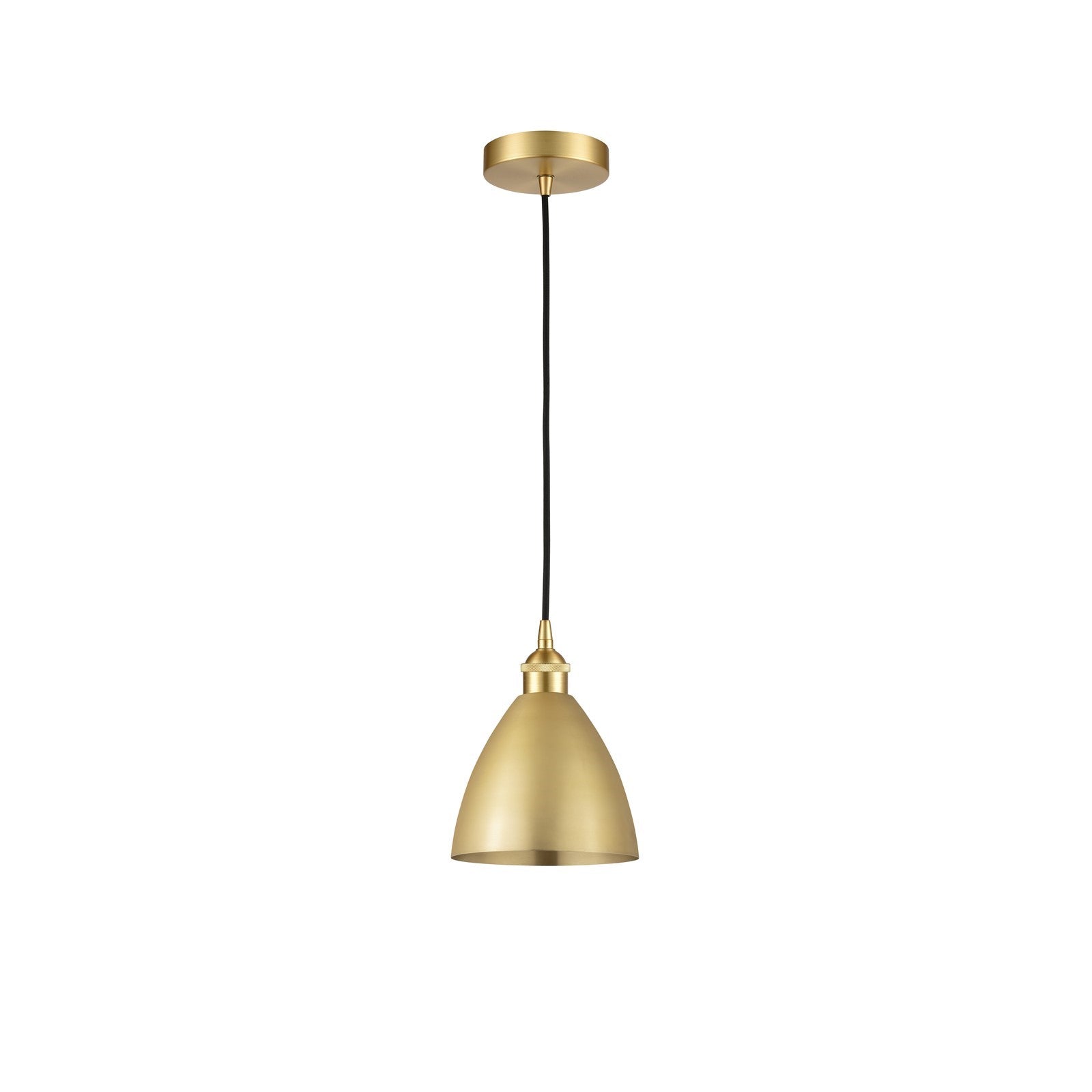 Innovations Bristol 8in 1-Light Mini Pendant | Industrial Satin Gold Steel and Cast Brass with Satin Gold Metal Shade | Model 616-1P-SG-MBD-75-SG-LED