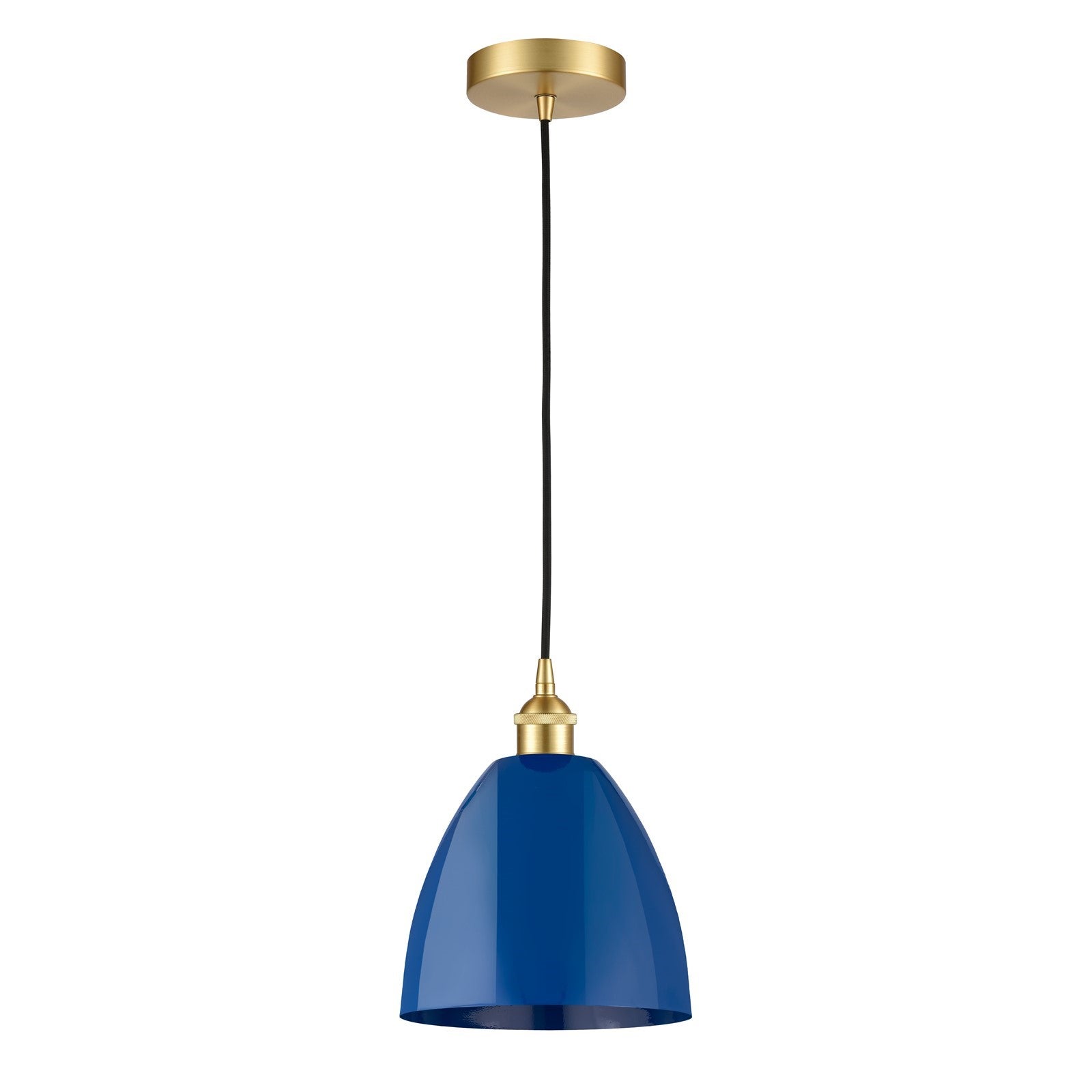 Innovations Plymouth 9in 1-Light Mini Pendant | Industrial Satin Gold Steel and Matte Blue Metal | Kitchen Island & Dining | Model 616-1P-SG-MBD-9-BL-LED