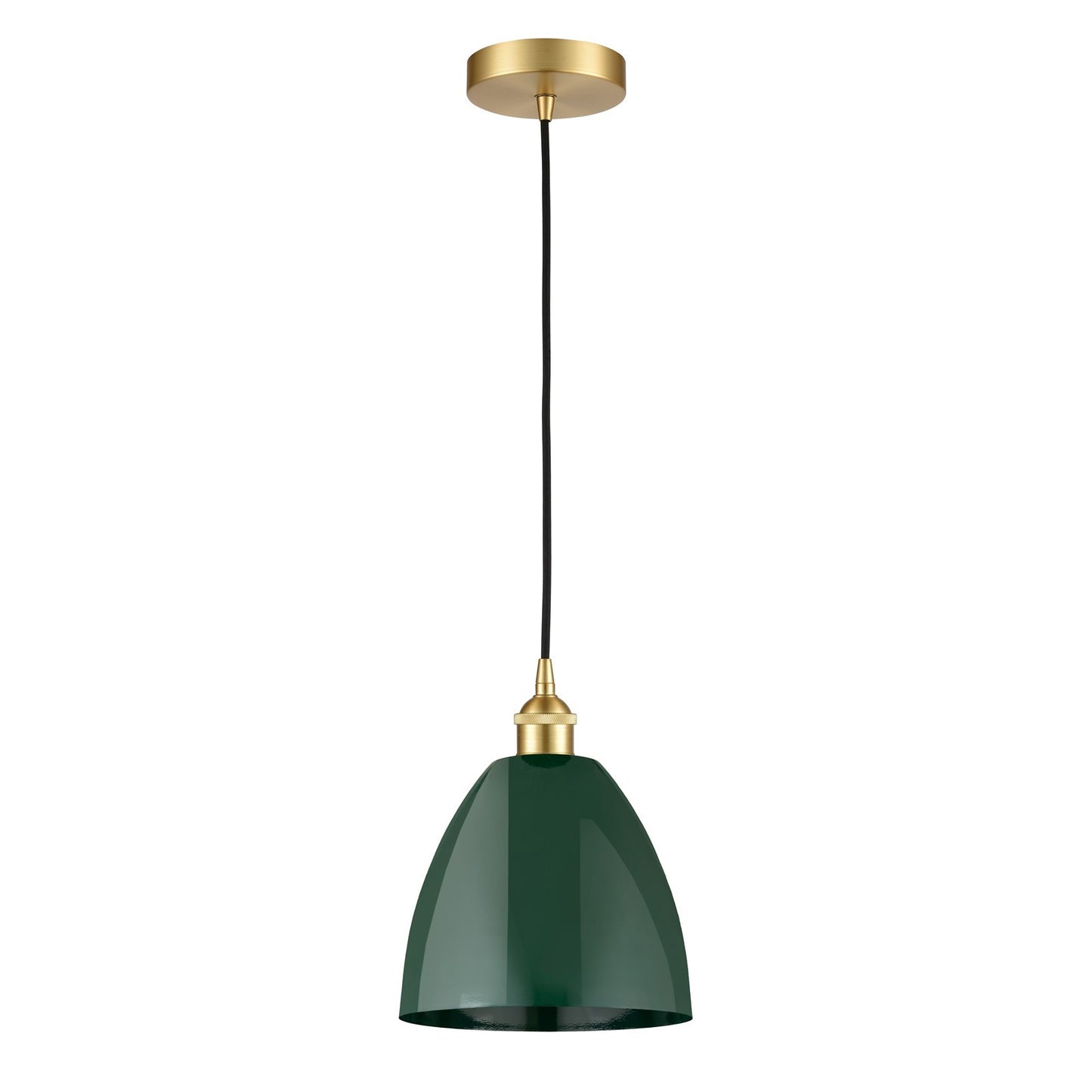 Innovations Plymouth 9in 1-Light Mini Pendant | Industrial Farmhouse Satin Gold Steel and Matte Green Metal | Kitchen | Model 616-1P-SG-MBD-9-GR-LED