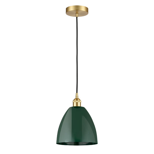 Innovations Plymouth 9in 1-Light Mini Pendant | Industrial Farmhouse Satin Gold Steel and Matte Green Metal | Kitchen | Model 616-1P-SG-MBD-9-GR-LED