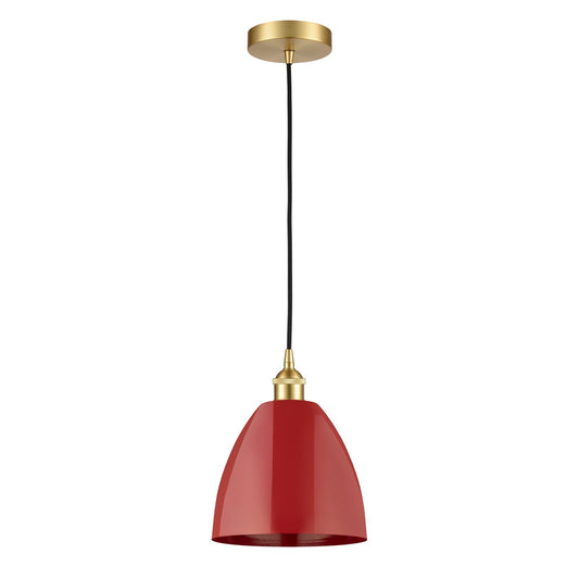 Innovations Plymouth 9in 1-Light Mini Pendant | Industrial Satin Gold Steel and Matte Red Metal | Kitchen Island & Dining | Model 616-1P-SG-MBD-9-RD-LED