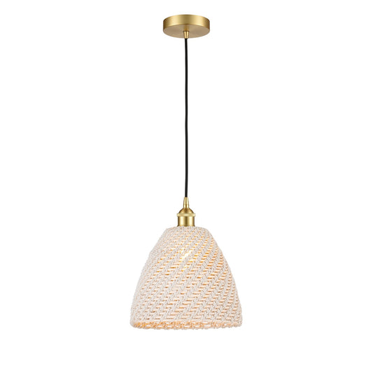 Innovations Bristol Natural 12in 1-Light Mini Pendant | Farmhouse Satin Gold Steel and Natural Fiber Dome Shade | Kitchen | Model 616-1P-SG-NBD-12-NAT