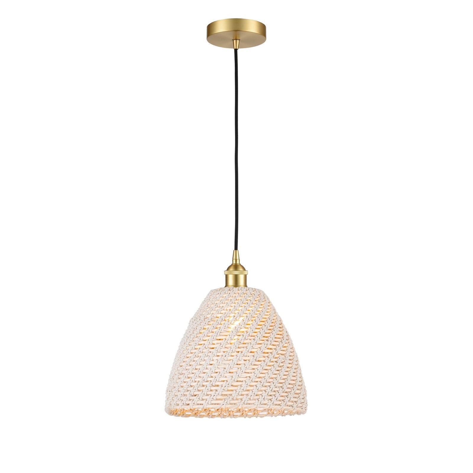 Innovations Bristol Natural 12in 1-Light Mini Pendant | Farmhouse Satin Gold Steel and Natural Fiber Dome Shade | Kitchen | Model 616-1P-SG-NBD-12-NAT