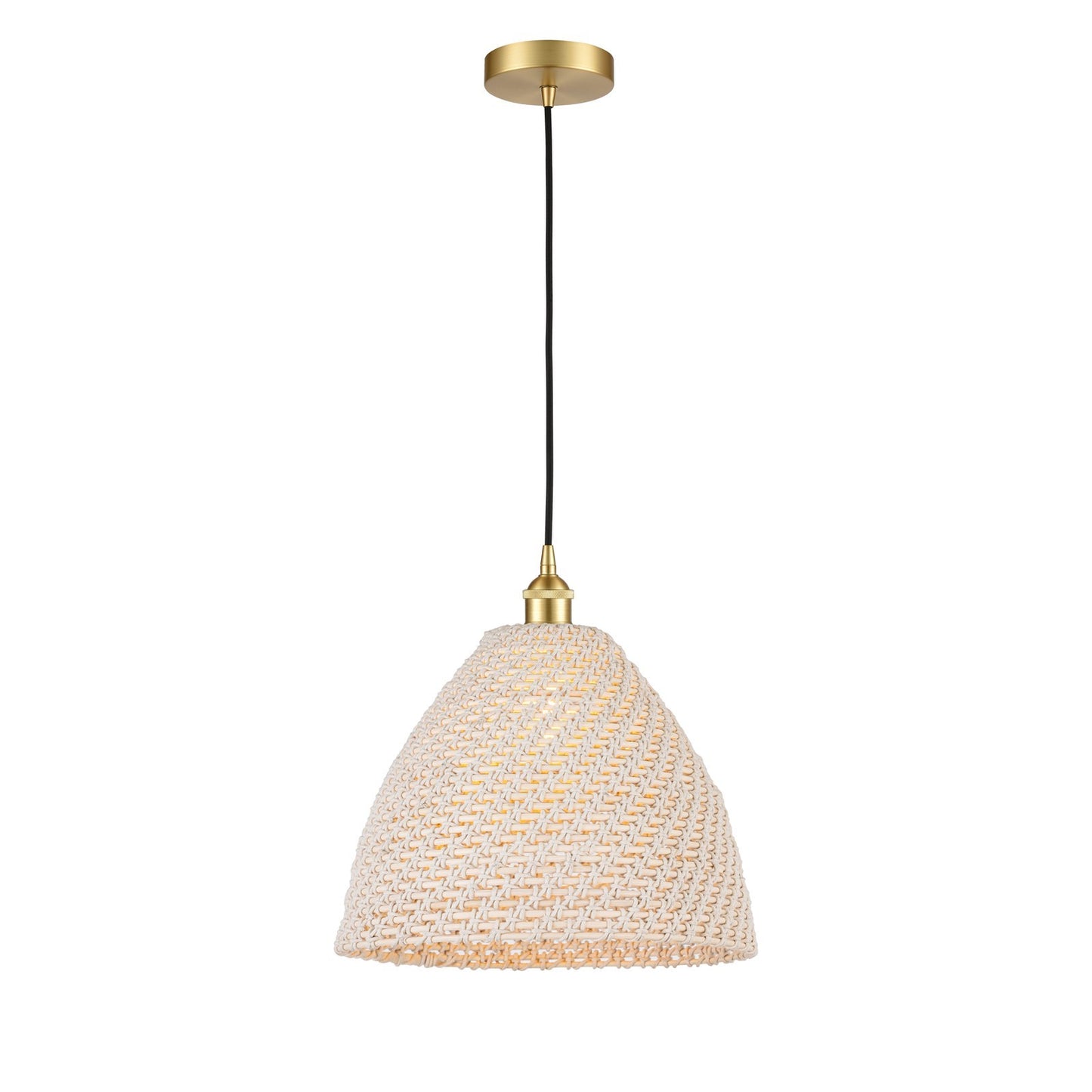Innovations Bristol Natural 16in 1-Light Mini Pendant | Farmhouse Satin Gold Steel and Natural Fiber Dome Shade | Kitchen | Model 616-1P-SG-NBD-16-NAT