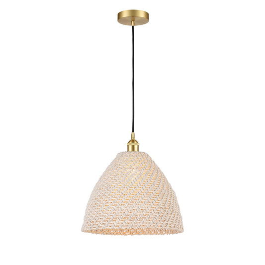 Innovations Bristol Natural 16in 1-Light Mini Pendant | Farmhouse Satin Gold Steel and Natural Fiber Dome Shade | Kitchen | Model 616-1P-SG-NBD-16-NAT