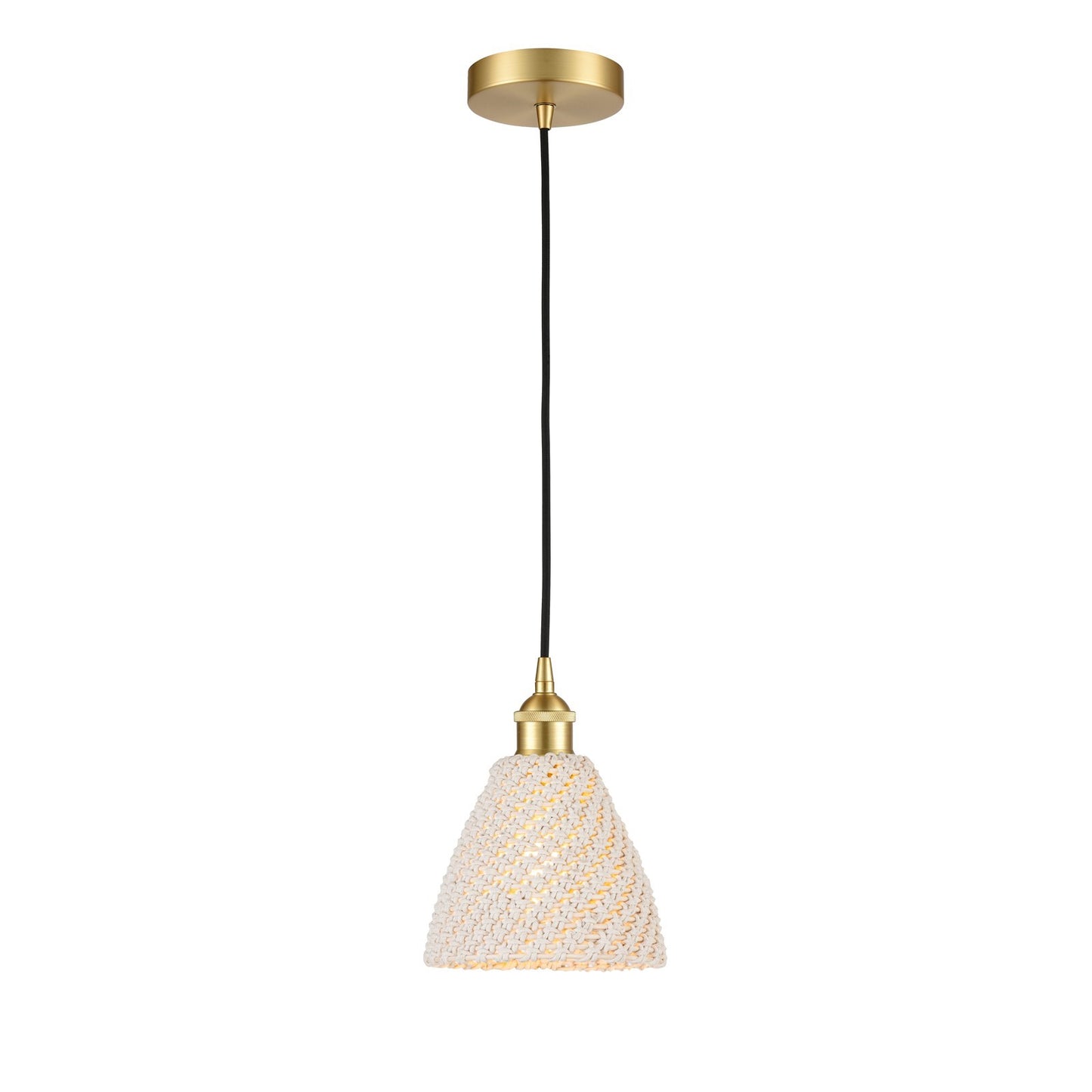 Innovations Bristol Natural 7.5in 1-Light Mini Pendant | Farmhouse Satin Gold Steel and Natural Fiber Dome Shade | Kitchen | Model 616-1P-SG-NBD-75-NAT