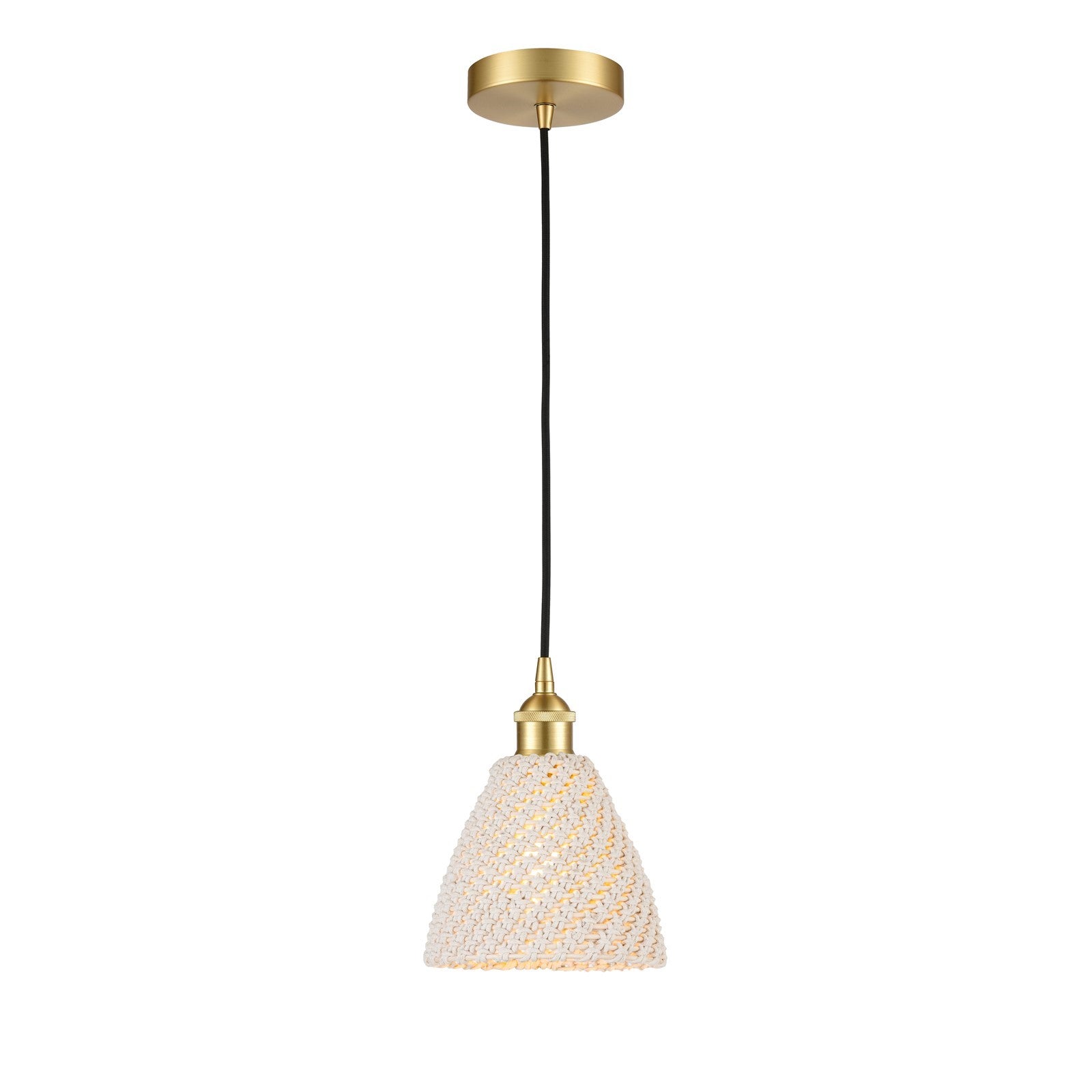 Innovations Bristol Natural 7.5in 1-Light Mini Pendant | Farmhouse Satin Gold Steel and Natural Fiber Dome Shade | Kitchen | Model 616-1P-SG-NBD-75-NAT