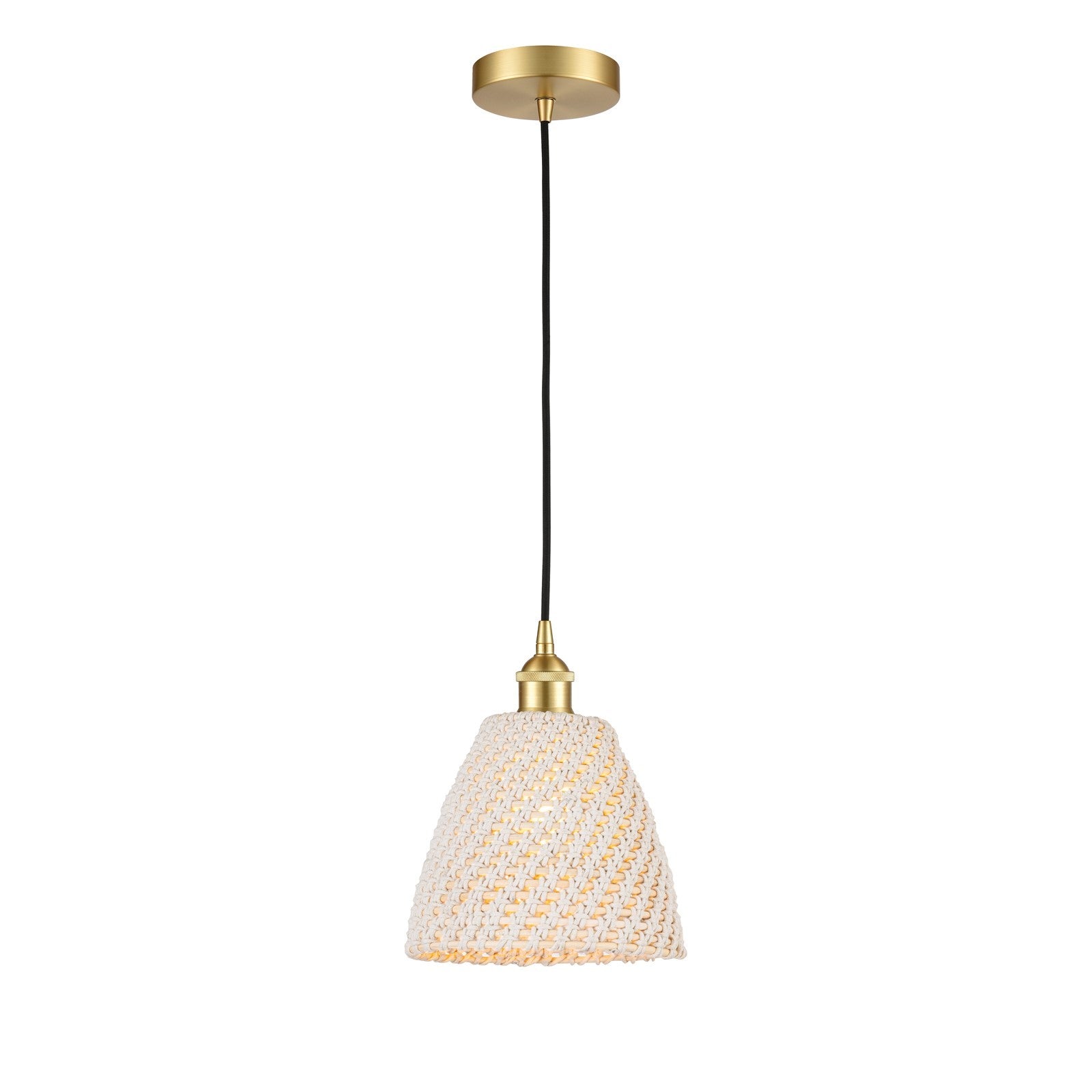 Innovations Bristol Natural 9in 1-Light Mini Pendant | Farmhouse Satin Gold Steel and Natural Fiber Dome Shade | Kitchen | Model 616-1P-SG-NBD-9-NAT