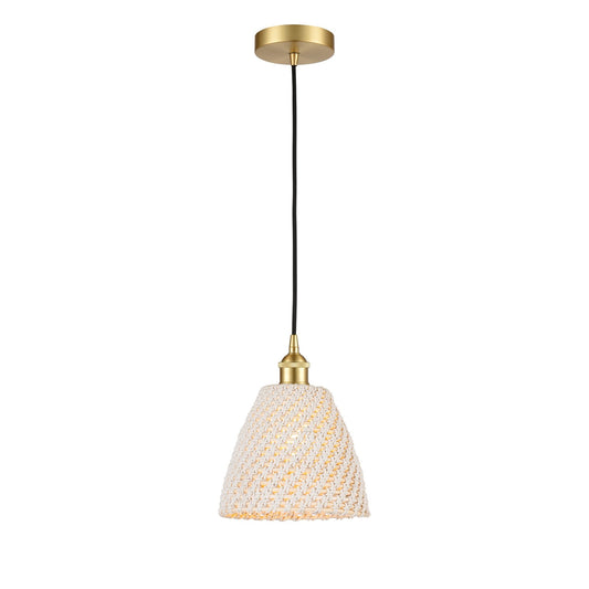Innovations Bristol Natural 9in 1-Light Mini Pendant | Farmhouse Satin Gold Steel and Natural Fiber Dome Shade | Kitchen | Model 616-1P-SG-NBD-9-NAT