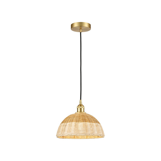 Innovations Natural Ballston Dome 12in 1-Light Mini Pendant | Farmhouse Satin Gold Steel and Natural Fiber Basketweave | Model 616-1P-SG-NBD2-12-NAT