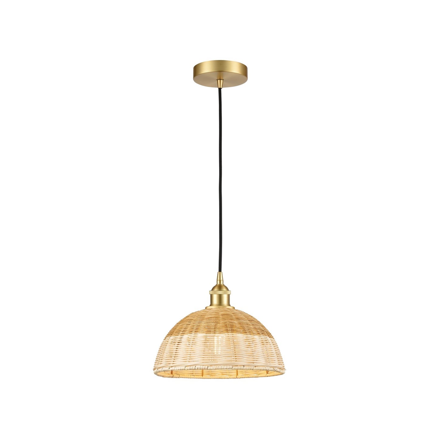 Innovations Natural Ballston Dome 12in 1-Light Mini Pendant | Farmhouse Satin Gold Steel and Natural Fiber Basketweave | Model 616-1P-SG-NBD2-12-NAT