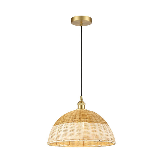 Innovations Natural Ballston Dome 16in 1-Light Mini Pendant | Farmhouse Satin Gold Steel and Natural Fiber Basketweave | Model 616-1P-SG-NBD2-16-NAT