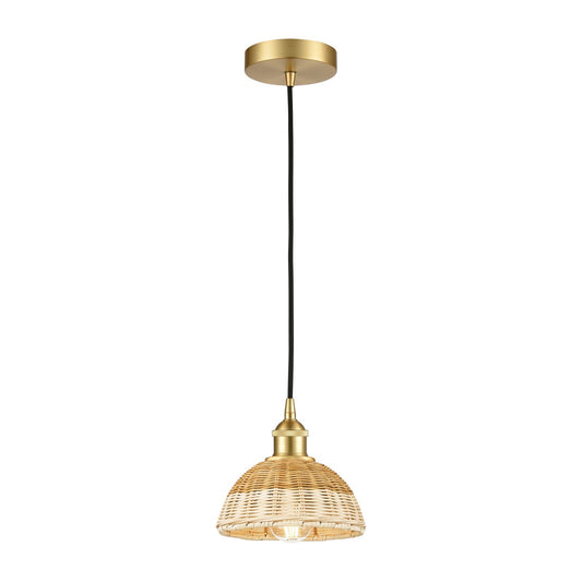 Innovations Natural Ballston Dome 7.5in 1-Light Mini Pendant | Farmhouse Satin Gold Steel and Natural Fiber Dome | Kitchen | Model 616-1P-SG-NBD2-75-NAT