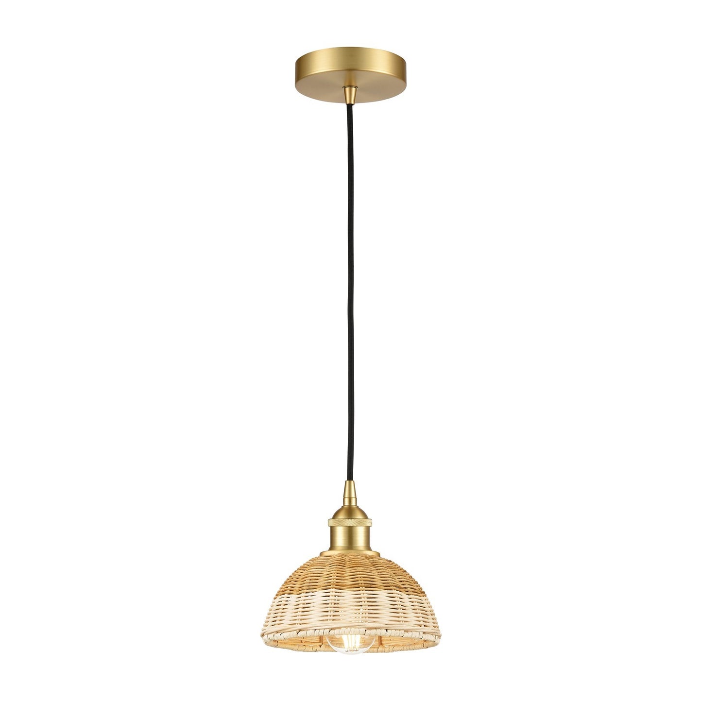 Innovations Natural Ballston Dome 7.5in 1-Light Mini Pendant | Farmhouse Satin Gold Steel and Natural Fiber Dome | Kitchen | Model 616-1P-SG-NBD2-75-NAT