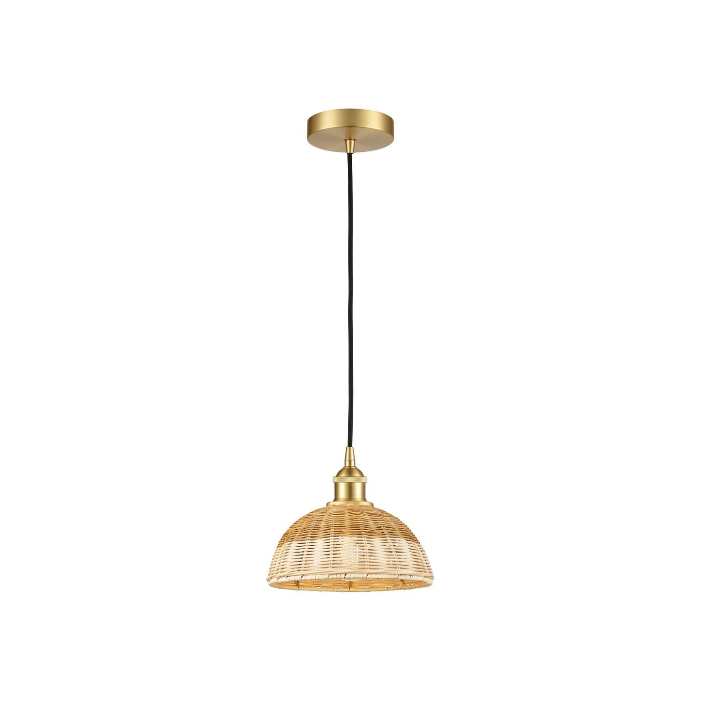 Innovations Natural Ballston Dome 9in 1-Light Mini Pendant | Farmhouse Satin Gold Steel and Natural Fiber Basketweave | Model 616-1P-SG-NBD2-9-NAT