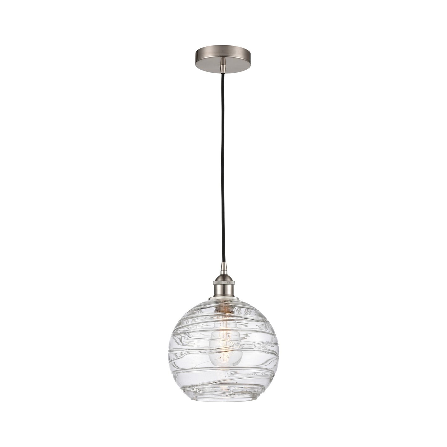 Innovations Athens Deco Swirl 10in 1-Light Mini Pendant | Industrial Brushed Satin Nickel Steel and Clear Deco Swirl Glass | Model 616-1P-SN-G1213-10CL