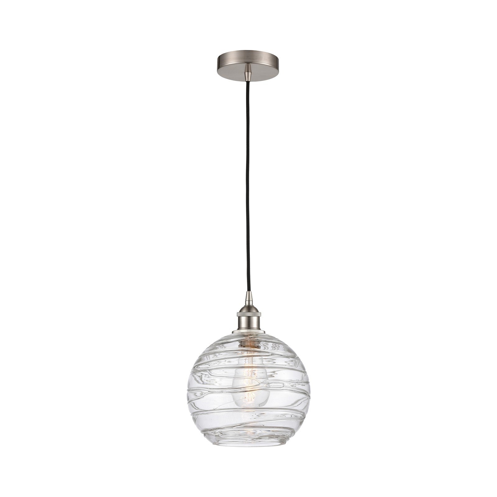 Innovations Athens Deco Swirl 10in 1-Light Mini Pendant | Industrial Brushed Satin Nickel Steel and Clear Deco Swirl Glass | Model 616-1P-SN-G1213-10CL