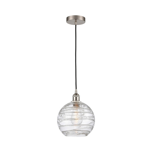 Innovations Athens Deco Swirl 10in 1-Light Mini Pendant | Industrial Brushed Satin Nickel Steel and Clear Deco Swirl Glass | Model 616-1P-SN-G1213-10CL