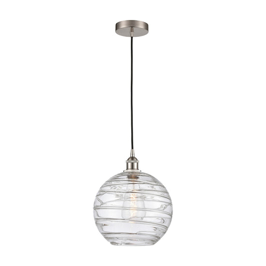 Innovations Athens Deco Swirl 12in 1-Light Mini Pendant | Industrial Brushed Satin Nickel and Clear Deco Swirl Glass | Model 616-1P-SN-G1213-12CL