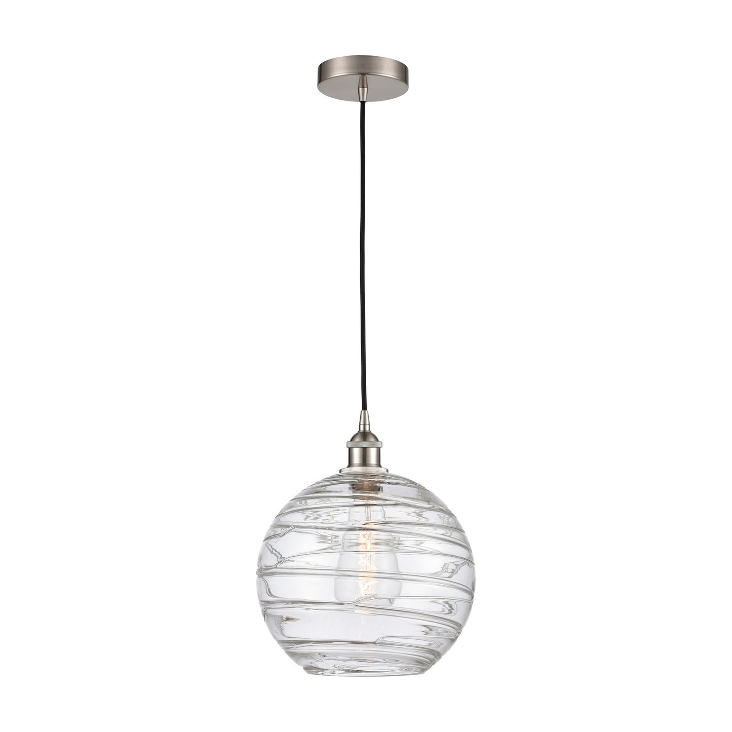 Innovations Athens Deco Swirl 12in 1-Light Mini Pendant | Industrial Brushed Satin Nickel and Clear Deco Swirl Glass | Model 616-1P-SN-G1213-12CL