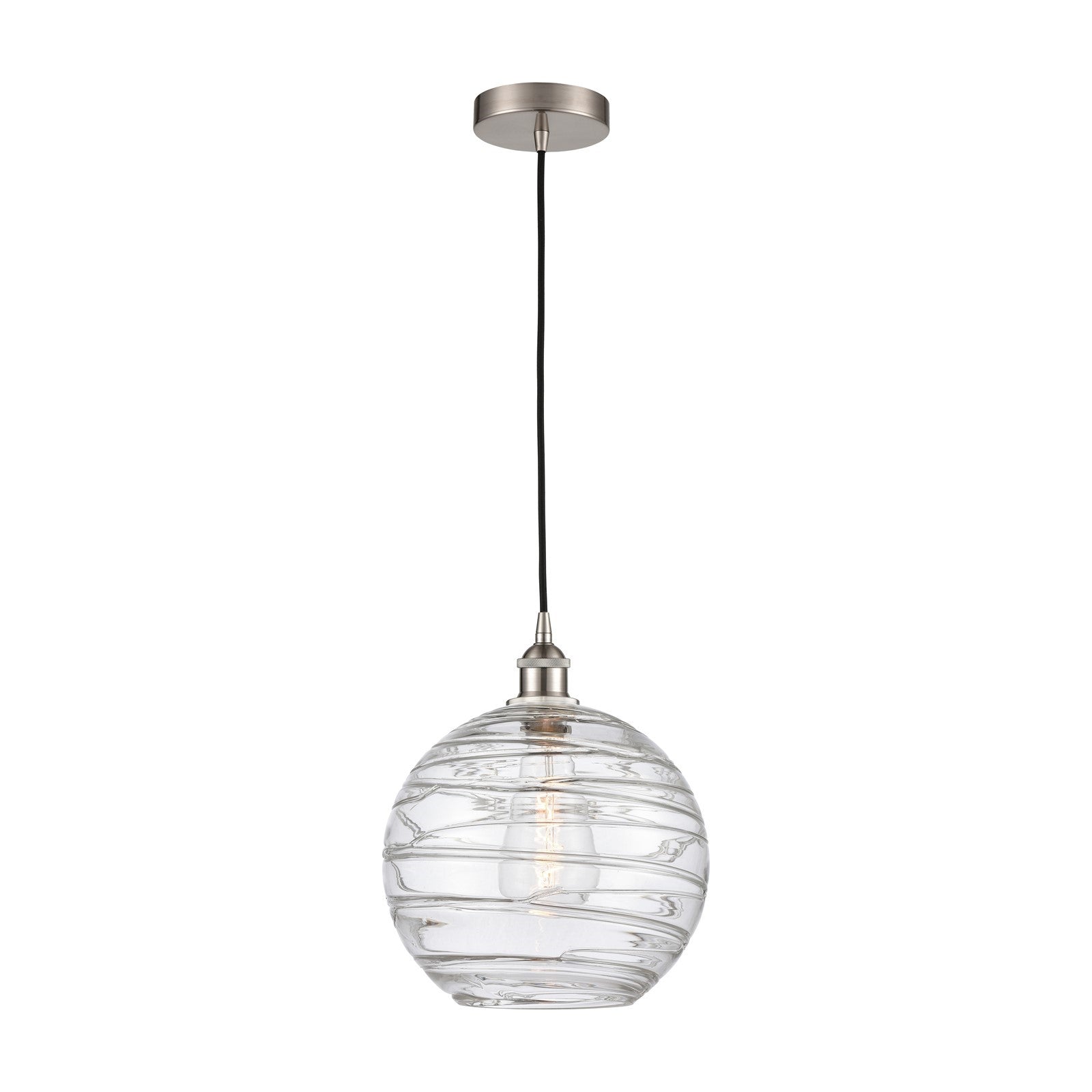 Innovations Athens Deco Swirl 12in 1-Light Mini Pendant | Industrial Brushed Satin Nickel and Clear Deco Swirl Glass | Model 616-1P-SN-G1213-12CL