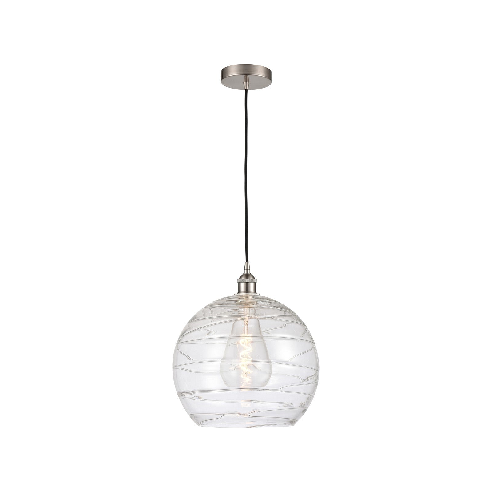 Innovations Athens Deco Swirl 14in 1-Light Mini Pendant | Industrial Brushed Satin Nickel and Clear Glass | Kitchen Island & | Model 616-1P-SN-G1213-14CL