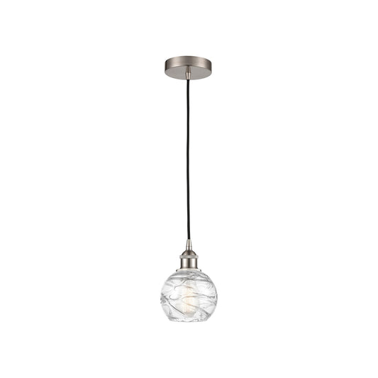 Innovations Athens Deco Swirl 6in 1-Light Mini Pendant | Industrial Brushed Satin Nickel and Clear Deco Swirl Glass | Kitchen | Model 616-1P-SN-G1213-6CL