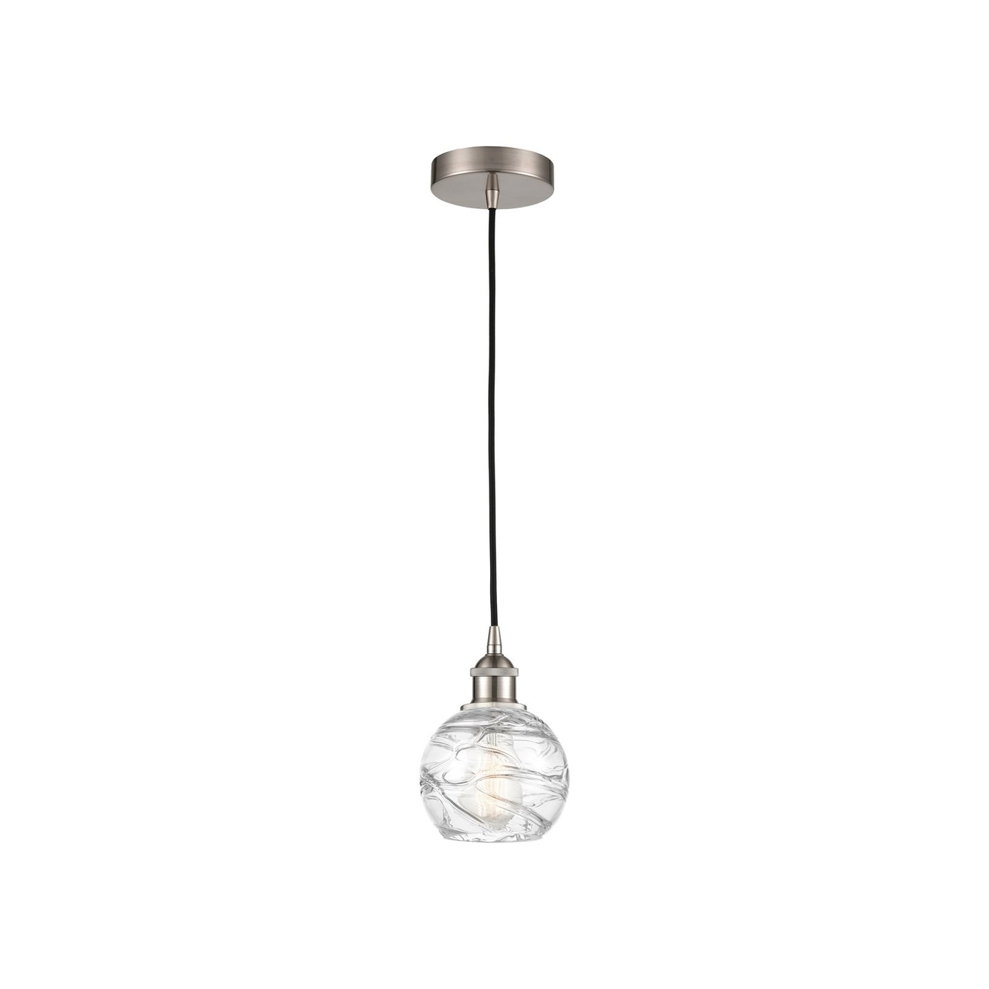 Innovations Athens Deco Swirl 6in 1-Light Mini Pendant | Industrial Brushed Satin Nickel and Clear Deco Swirl Glass | Kitchen | Model 616-1P-SN-G1213-6CL
