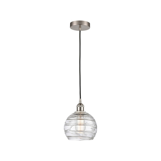 Innovations Athens Deco Swirl 8in 1-Light Mini Pendant | Industrial Brushed Satin Nickel and Clear Glass | Kitchen Island & | Model 616-1P-SN-G1213-8CL