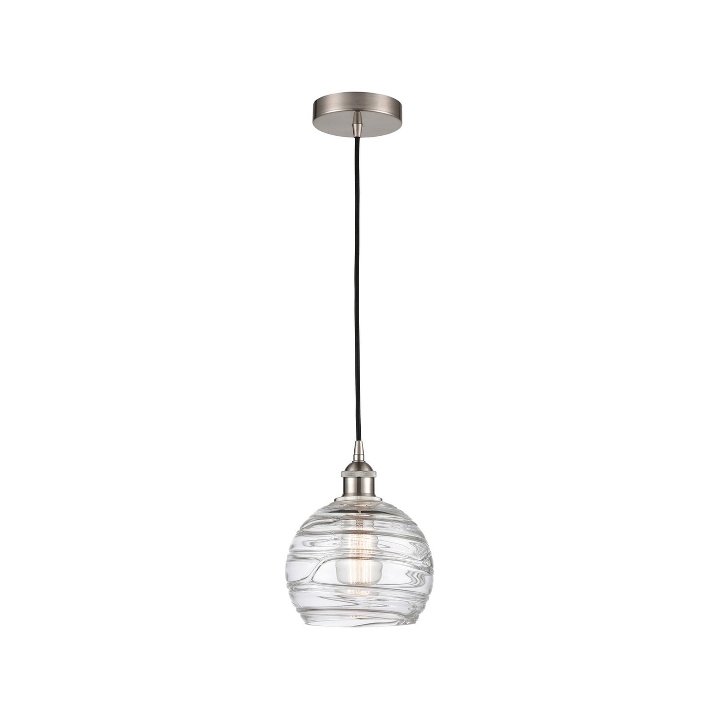 Innovations Athens Deco Swirl 8in 1-Light Mini Pendant | Industrial Brushed Satin Nickel and Clear Glass | Kitchen Island & | Model 616-1P-SN-G1213-8CL