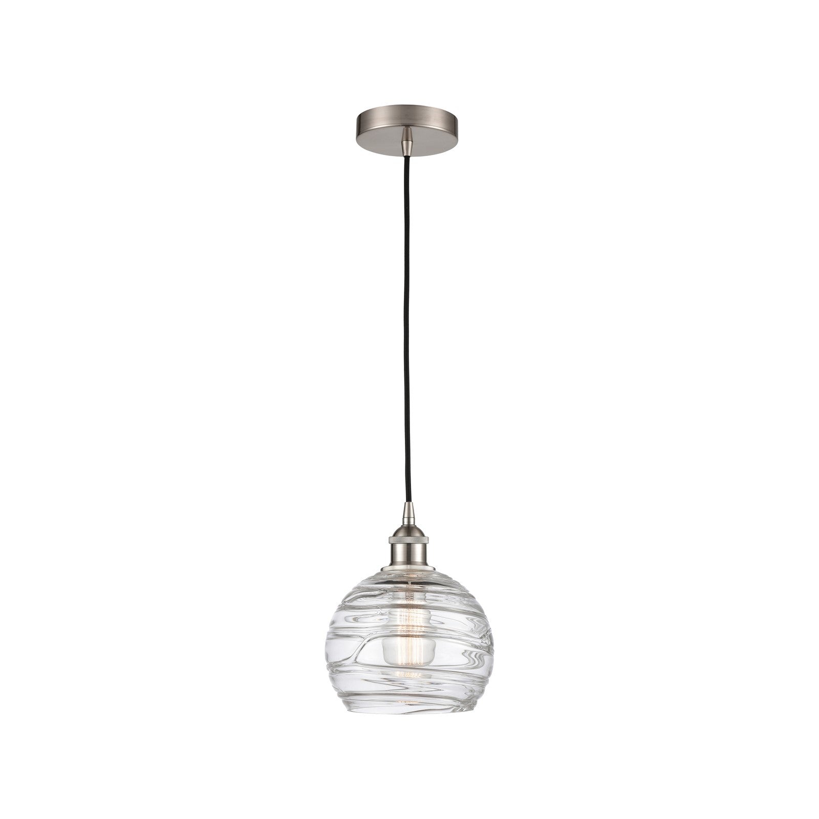 Innovations Athens Deco Swirl 8in 1-Light Mini Pendant | Industrial Brushed Satin Nickel and Clear Glass | Kitchen Island & | Model 616-1P-SN-G1213-8CL