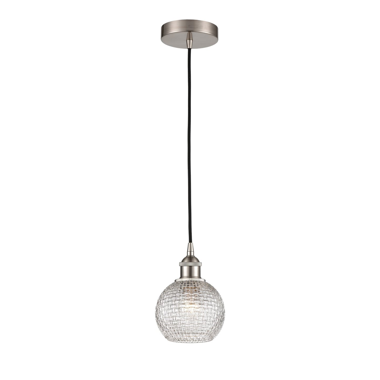 Innovations Athens 6in 1-Light Mini Pendant | Modern Farmhouse Brushed Satin Nickel and Clear Basket Weave Glass | Kitchen | Model 616-1P-SN-G122C-6CL