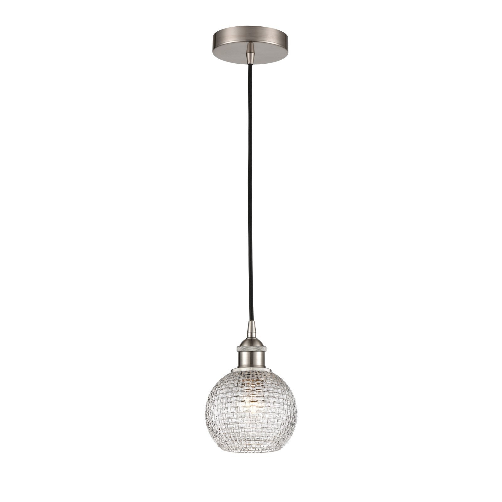 Innovations Athens 6in 1-Light Mini Pendant | Modern Farmhouse Brushed Satin Nickel and Clear Basket Weave Glass | Kitchen | Model 616-1P-SN-G122C-6CL