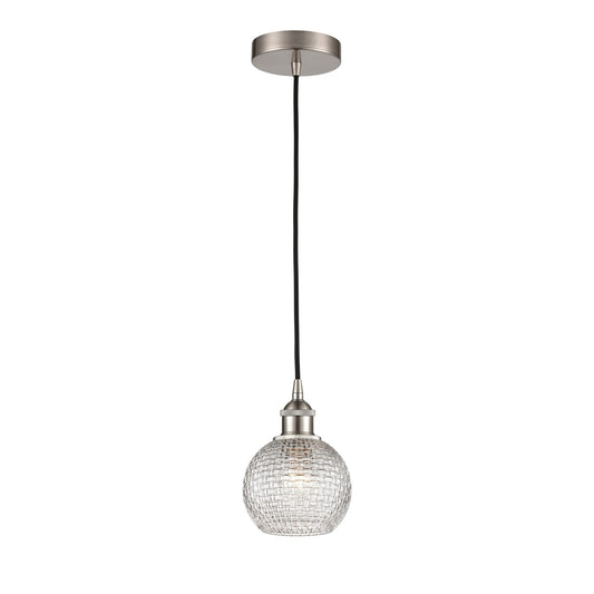 Innovations Athens 6in 1-Light Mini Pendant | Modern Farmhouse Brushed Satin Nickel and Clear Basket Weave Glass | Kitchen | Model 616-1P-SN-G122C-6CL