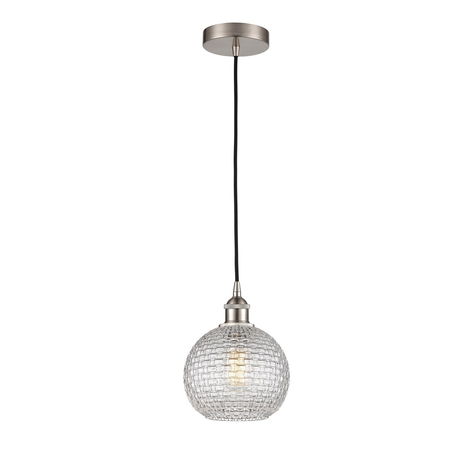 Innovations Athens 8in 1-Light Mini Pendant | Modern Farmhouse Brushed Satin Nickel and Clear Basket Weave Glass | Kitchen | Model 616-1P-SN-G122C-8CL