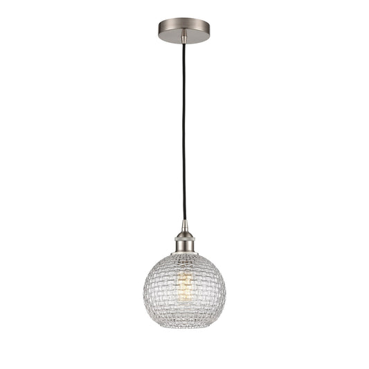 Innovations Athens 8in 1-Light Mini Pendant | Modern Farmhouse Brushed Satin Nickel and Clear Basket Weave Glass | Kitchen | Model 616-1P-SN-G122C-8CL