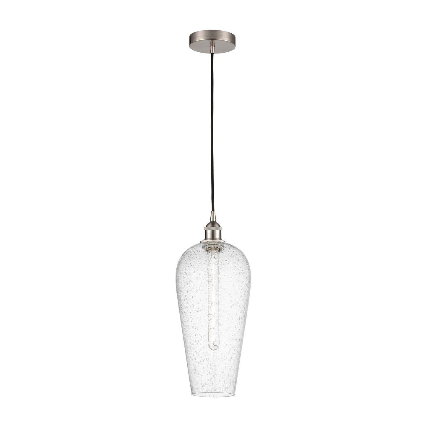 Innovations Chelsea 8in 1-Light Mini Pendant | Industrial Brushed Satin Nickel Steel and Matte Black Seedy Glass | Kitchen | Model 616-1P-SN-G456-8SDY